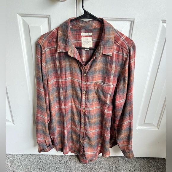 American Eagle Outfitters Other - American Eagle Outfitters Men's Casual Plaid Shirt - Red and Gray SUPER SOFT